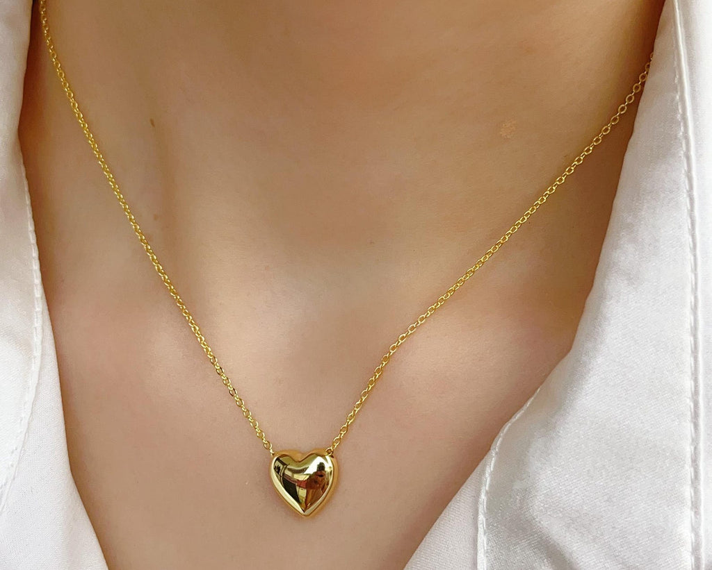Stainless Steel Heart Shape Necklace |  Love Heart Pendant Necklace | Girls & Women Fashion - Golden