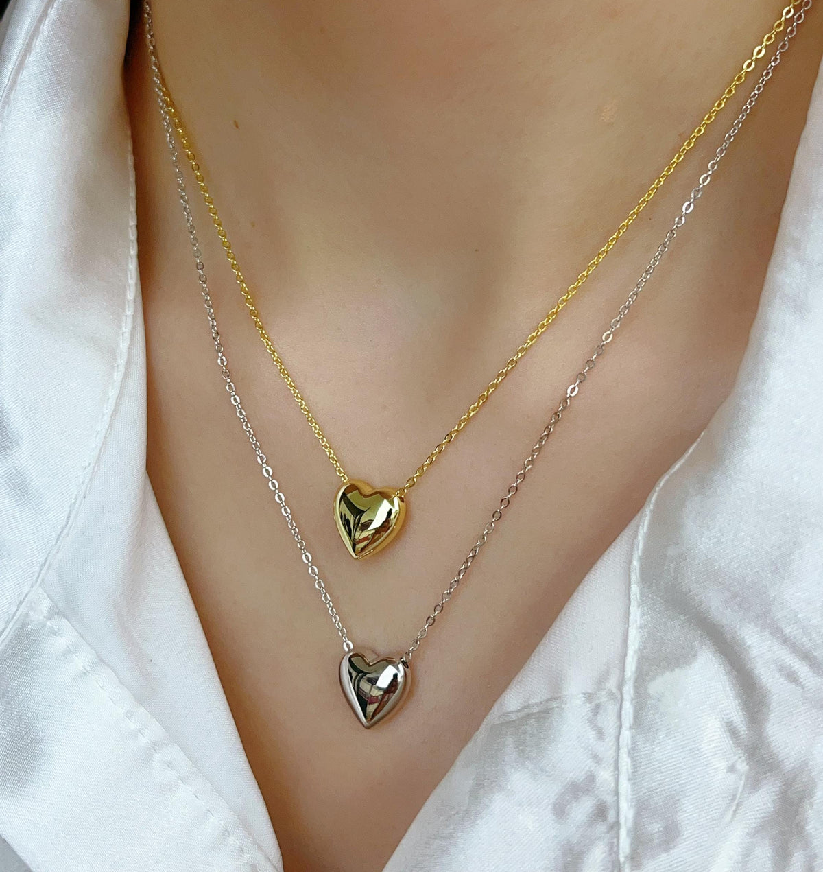 Stainless Steel Heart Shape Necklace |  Love Heart Pendant Necklace | Girls & Women Fashion - Golden