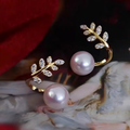 Elegant Leaf Pearl Korean Earrings – Stylish Jewelry for Women, Perfect for Casual & Formal Wear (AWT-103) - Golden