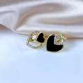 PJT-987 Beautifull Korean Heart Shape Zircon Earrings for Women – Sparkling Black & White Crystal Studs, Fashion Jewelry Gift for Everyday Wear and Special Occasions - Black